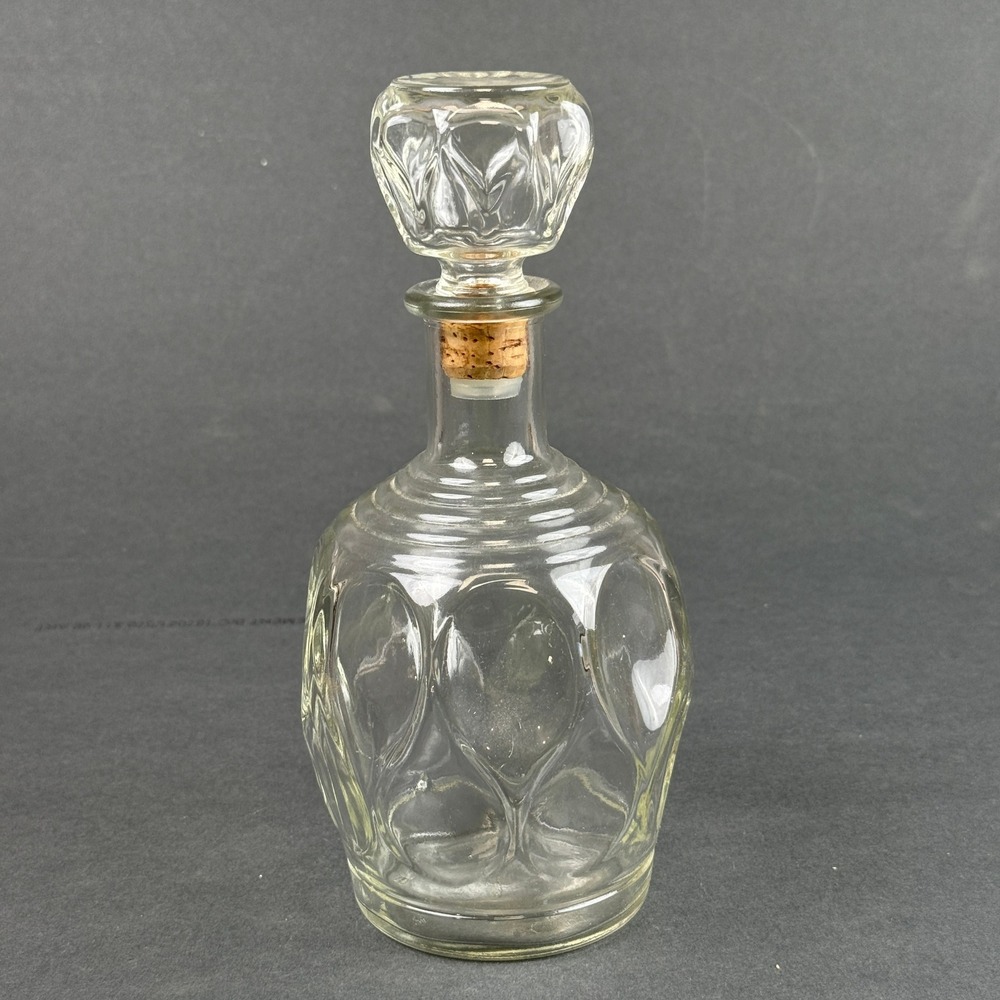 Vintage Clear Glass Decanter with Cork Stopper 9.5"Liquor Barware Gift Decor